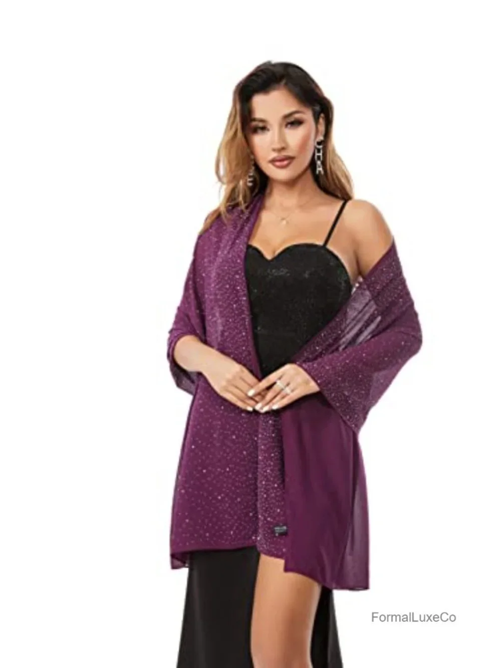 Sheer Chiffon Sparkly Shawl Wrap for Evening Dresses Wedding Bridal